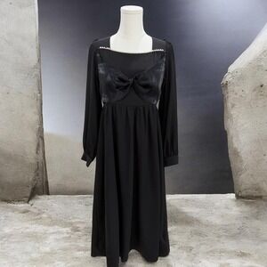 Zhashi Coquette Pearl Bow Midi Dress Gothic Romantic Dark Feminine Chic Coquette